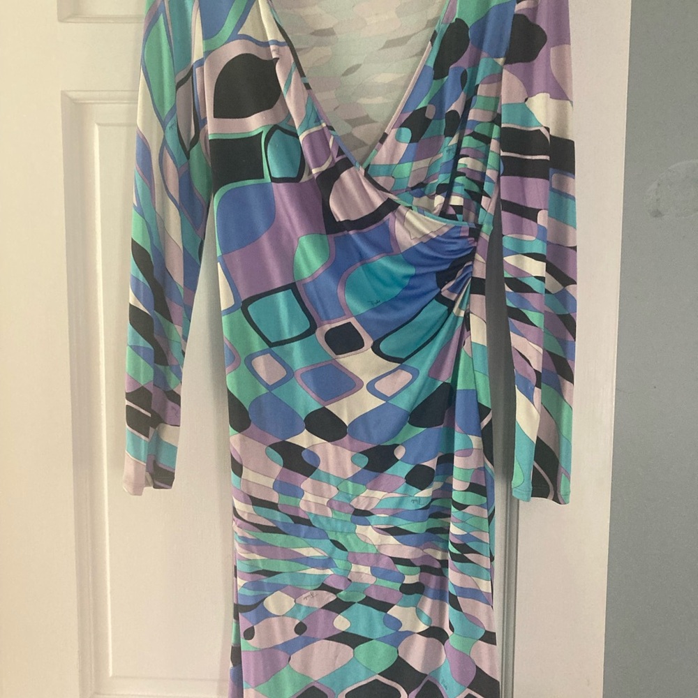 Emilio Pucci Long Sleeve Dress in Blue and Purple